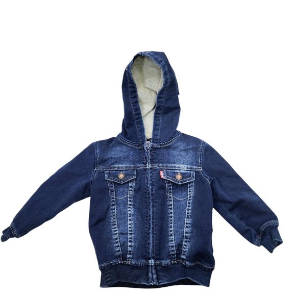 Levis Baby Boys Denim Hooded Jacket 18M Blue Faux Pockets & Zipper Closure‎ - Picture 1 of 6